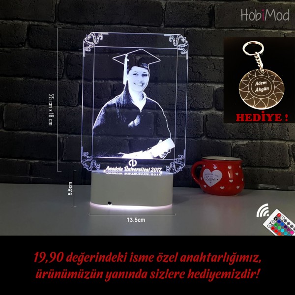 HobiMod 3d 3 Boyutlu Led Masa Gece Lambası Mezuniyet Hediyesi Resimli - hm3dr065