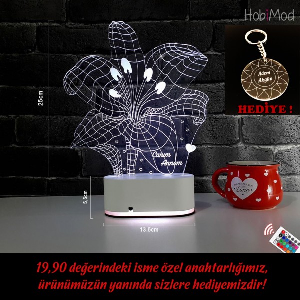 HobiMod 3d 3 Boyutlu Led Masa Gece Lambası Lilyum Çiçek - hm3dr010