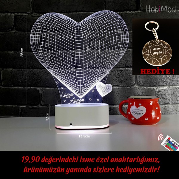 HobiMod 3d 3 Boyutlu Led Masa Gece Lambası Büyük Kalp Tarihli - hm3dr007