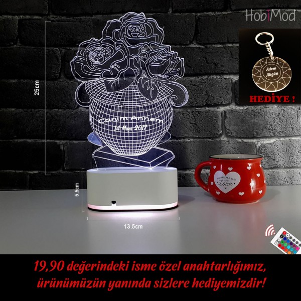 HobiMod 3d 3 Boyutlu Led Masa Gece Lambası Çiçek Vazo - hm3dr008