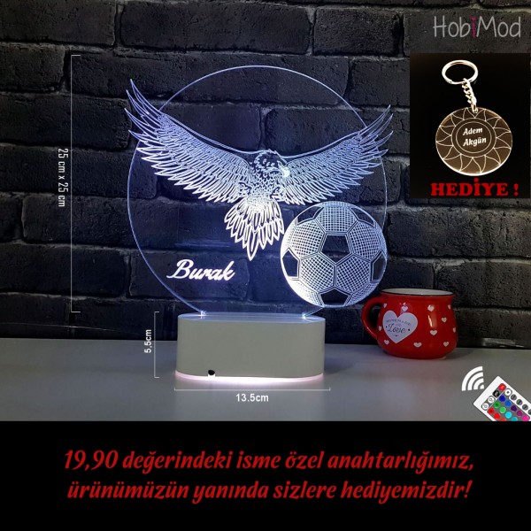 HobiMod 3d 3 Boyutlu Led Masa Gece Lambası Kişiye Özel Kara Kartal Futbol Topu Taraftar - hm3dr061