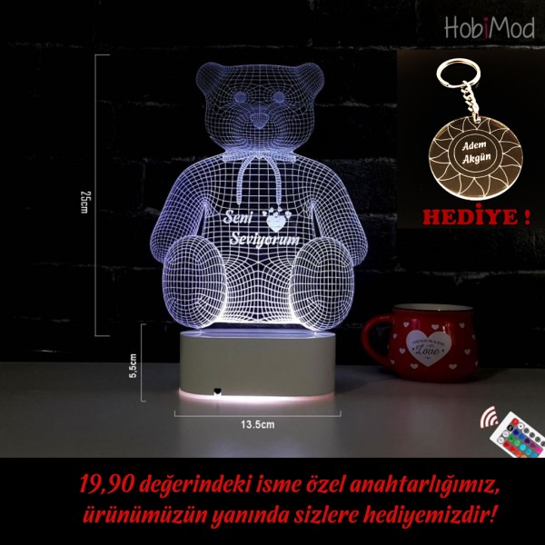 HobiMod 3d 3 Boyutlu Led Masa Gece Lambası Ayıcık Seni Seviyorum - hm3dr025