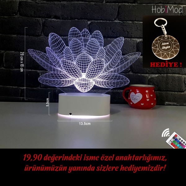 HobiMod 3d 3 Boyutlu Led Masa Gece Lambası Dekoratif Lotus Çiçek - hm3dr064