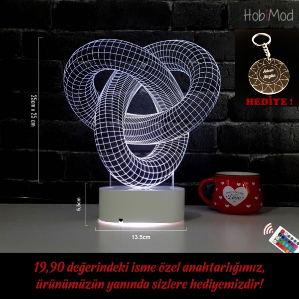 HobiMod 3d 3 Boyutlu Led Masa Gece Lambası Geometrik Torus V1 - hm3dr036
