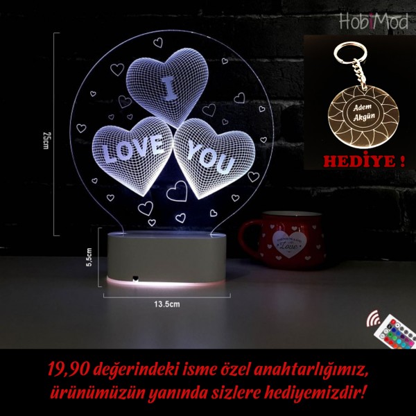 HobiMod 3d 3 Boyutlu Led Masa Gece Lambası I Love You Kalp - hm3dr021