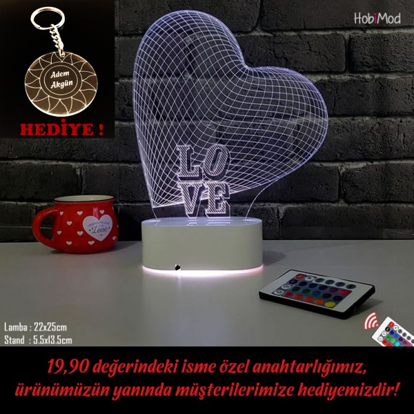 HobiMod 3d 3 Boyutlu Led Masa Gece Lambası Kalp Love Aşk Lambası - hm3dr069