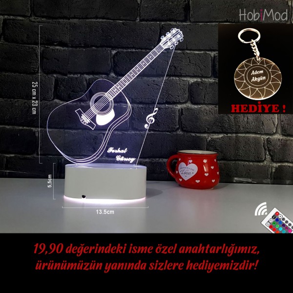 HobiMod 3d 3 Boyutlu Led Masa Gece Lambası Kişiye Özel Enstrüman  Klasik Gitar - hm3dr063