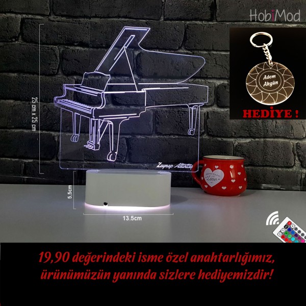 HobiMod 3d 3 Boyutlu Led Masa Gece Lambası Kişiye Özel Enstrüman  Piyano - hm3dr066