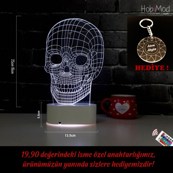 HobiMod 3d 3 Boyutlu Led Masa Gece Lambası  Kurukafa İskelet V1- hm3dr043