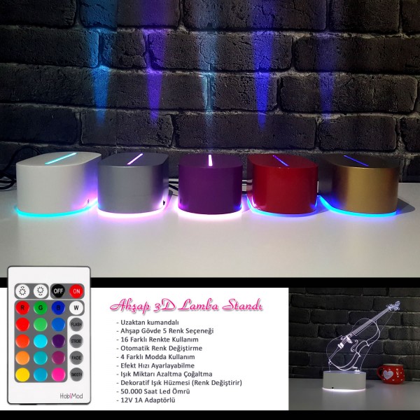 HobiMod 3d 3 Boyutlu Led Lamba Standı Ahşap Kaide RGB Kumandalı - hms001