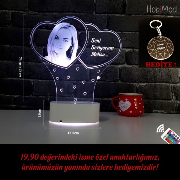 HobiMod 3d 3 Boyutlu Led Masa Gece Lambası Resimli 2li Kalp - hm3dr067