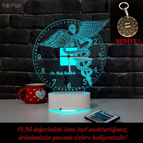 HobiMod Saatli Lamba 3d 3 Boyutlu Kişiye Özel Dr Tıp Logolu - hmst010